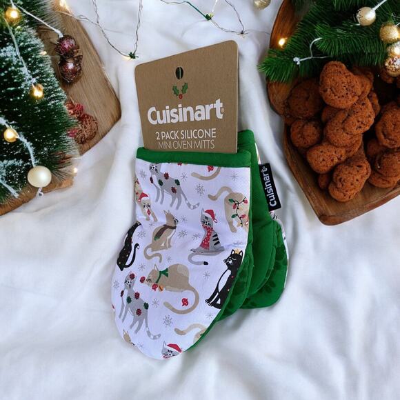 NEW Cuisinart Christmas Multi Cats Paws Mini Oven Silicone Xmas Mitts Kitchen - Picture 1 of 4